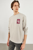 Erkek Space Baskılı Sweatshirt - Buz Gri