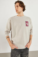 Erkek Space Baskılı Sweatshirt - Buz Gri