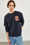 Erkek Space Baskılı Sweatshirt - Navy