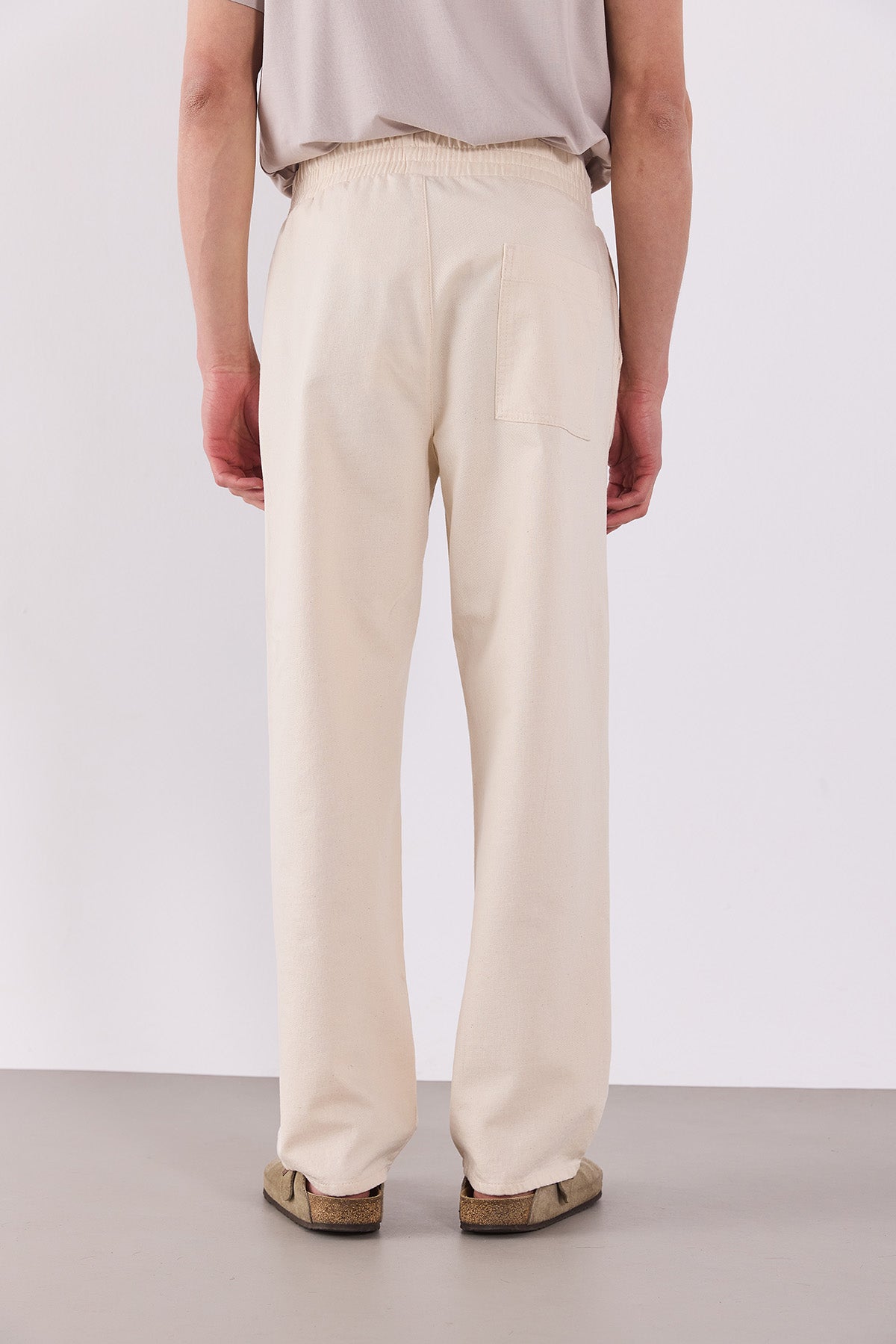 Erkek Steve Baggy Fit Beli Lastikli Naturel Pantolon %100 Pamuk