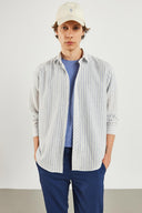 Erkek Steven Regular Fit Çizgili Oxford Gömlek %100 Pamuk - Mavi Çizgili