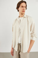 Erkek Steven Regular Fit Çizgili Oxford Gömlek %100 Pamuk - Bej Çizgili