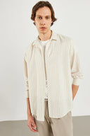 Erkek Steven Regular Fit Çizgili Oxford Gömlek %100 Pamuk - Bej Çizgili