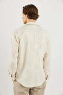 Erkek Steven Regular Fit Çizgili Oxford Gömlek %100 Pamuk - Bej Çizgili