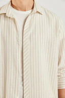 Erkek Steven Regular Fit Çizgili Oxford Gömlek %100 Pamuk - Bej Çizgili