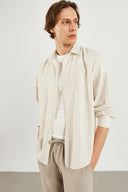 Erkek Steven Regular Fit Çizgili Oxford Gömlek %100 Pamuk - Bej Çizgili