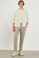 Erkek Steven Regular Fit Çizgili Oxford Gömlek %100 Pamuk - Bej Çizgili