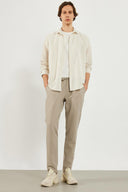 Erkek Steven Regular Fit Çizgili Oxford Gömlek %100 Pamuk - Bej Çizgili