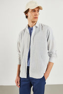 Erkek Steven Regular Fit Çizgili Oxford Gömlek %100 Pamuk - Mavi Çizgili