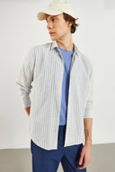 Erkek Steven Regular Fit Çizgili Oxford Gömlek %100 Pamuk - Mavi Çizgili