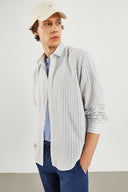 Erkek Steven Regular Fit Çizgili Oxford Gömlek %100 Pamuk - Mavi Çizgili