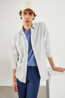 Erkek Steven Regular Fit Çizgili Oxford Gömlek %100 Pamuk - Mavi Çizgili