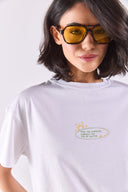 Kadın Sunshine Baskılı Tişört %100 Pamuk - Beyaz