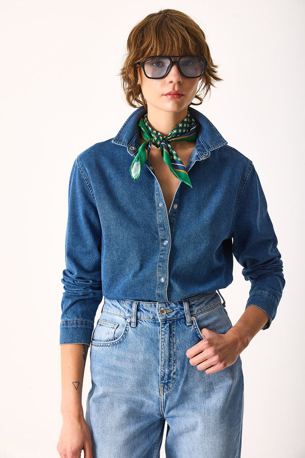 Sydney Dark Blue Slim Fit Jean Gömlek-DARK BLUE
