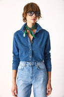 Kadın Sydney Dark Blue Slim Fit Jean Gömlek %100 Pamuk - Dark Blue