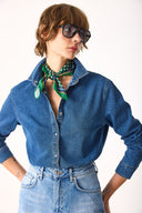 Kadın Sydney Dark Blue Slim Fit Jean Gömlek %100 Pamuk - Dark Blue