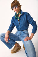 Kadın Sydney Dark Blue Slim Fit Jean Gömlek %100 Pamuk - Dark Blue