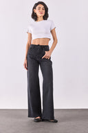 Kadın Sydney Kemer Detaylı Black Wide Leg Jean Pantolon - Black
