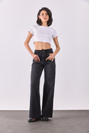 Kadın Sydney Kemer Detaylı Black Wide Leg Jean Pantolon - Black