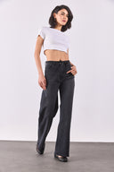 Kadın Sydney Kemer Detaylı Black Wide Leg Jean Pantolon - Black