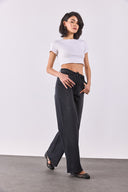 Kadın Sydney Kemer Detaylı Black Wide Leg Jean Pantolon - Black