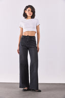 Kadın Sydney Kemer Detaylı Black Wide Leg Jean Pantolon - Black