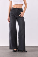 Kadın Sydney Kemer Detaylı Black Wide Leg Jean Pantolon - Black