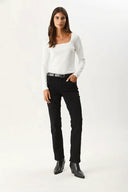 Kadın Tara Kare Yaka Tişört - Beyaz