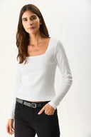 Kadın Tara Kare Yaka Tişört - Beyaz