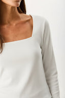 Kadın Tara Kare Yaka Tişört - Beyaz