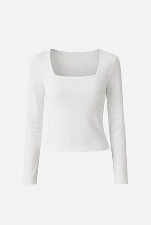 Kadın Tara Kare Yaka Tişört - Beyaz