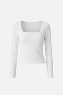 Kadın Tara Kare Yaka Tişört - Beyaz