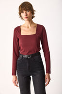 Kadın Tara Kare Yaka Tişört - Bordo