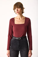 Kadın Tara Kare Yaka Tişört - Bordo