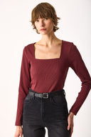 Kadın Tara Kare Yaka Tişört - Bordo