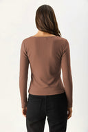 Kadın Tara Kare Yaka Tişört - Vizon