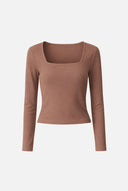 Kadın Tara Kare Yaka Tişört - Vizon