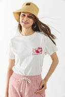 Kadın Taş Detaylı Tişört %100 Pamuk - Fildişi