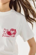 Kadın Taş Detaylı Tişört %100 Pamuk - Fildişi