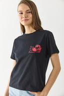 Kadın Taş Detaylı Tişört %100 Pamuk - Siyah