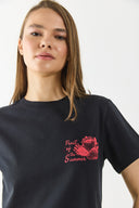 Kadın Taş Detaylı Tişört %100 Pamuk - Siyah