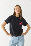 Kadın Taş Detaylı Tişört %100 Pamuk - Siyah