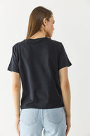 Kadın Taş Detaylı Tişört %100 Pamuk - Siyah