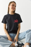 Kadın Taş Detaylı Tişört %100 Pamuk - Siyah