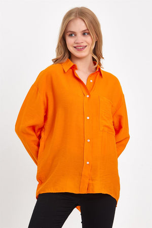 Kadın Tina Oversize Krinkle Gömlek - Turuncu