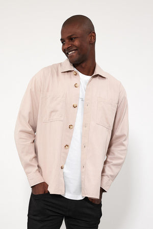Erkek Tom Oversize Gabardin Gömlek %100 Pamuk - Taş