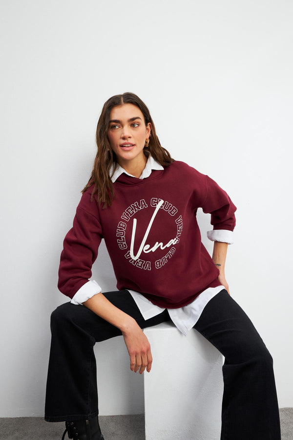 Kadın Vena Club Baskılı Bordo Sweatshirt