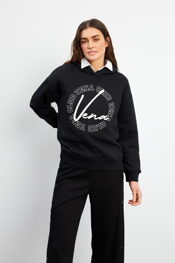 Kadın Vena Club Baskılı Siyah Sweatshirt