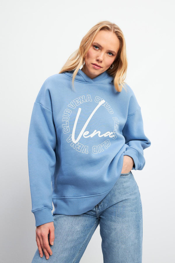 Kadın Vena Club Baskılı Mavi Sweatshirt