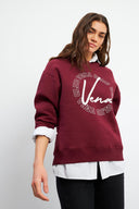 Kadın Vena Club Baskılı Sweatshirt - Bordo